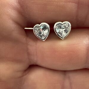 Melinda Maria Heart-Shaped Silver and Diamondette Stud Earrings